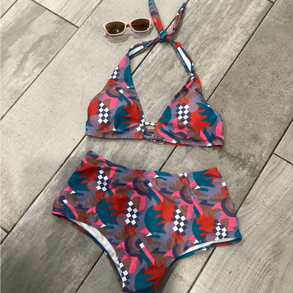 Sully Bonnelly Colorful Bikini pink brown gray size medium